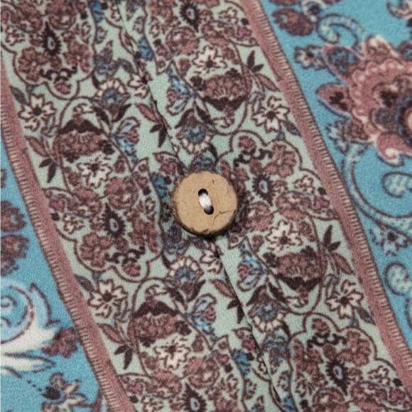 Women's White and Blue Boho Patterned Top | Sizes M, L and XL - Picture 8 of 10